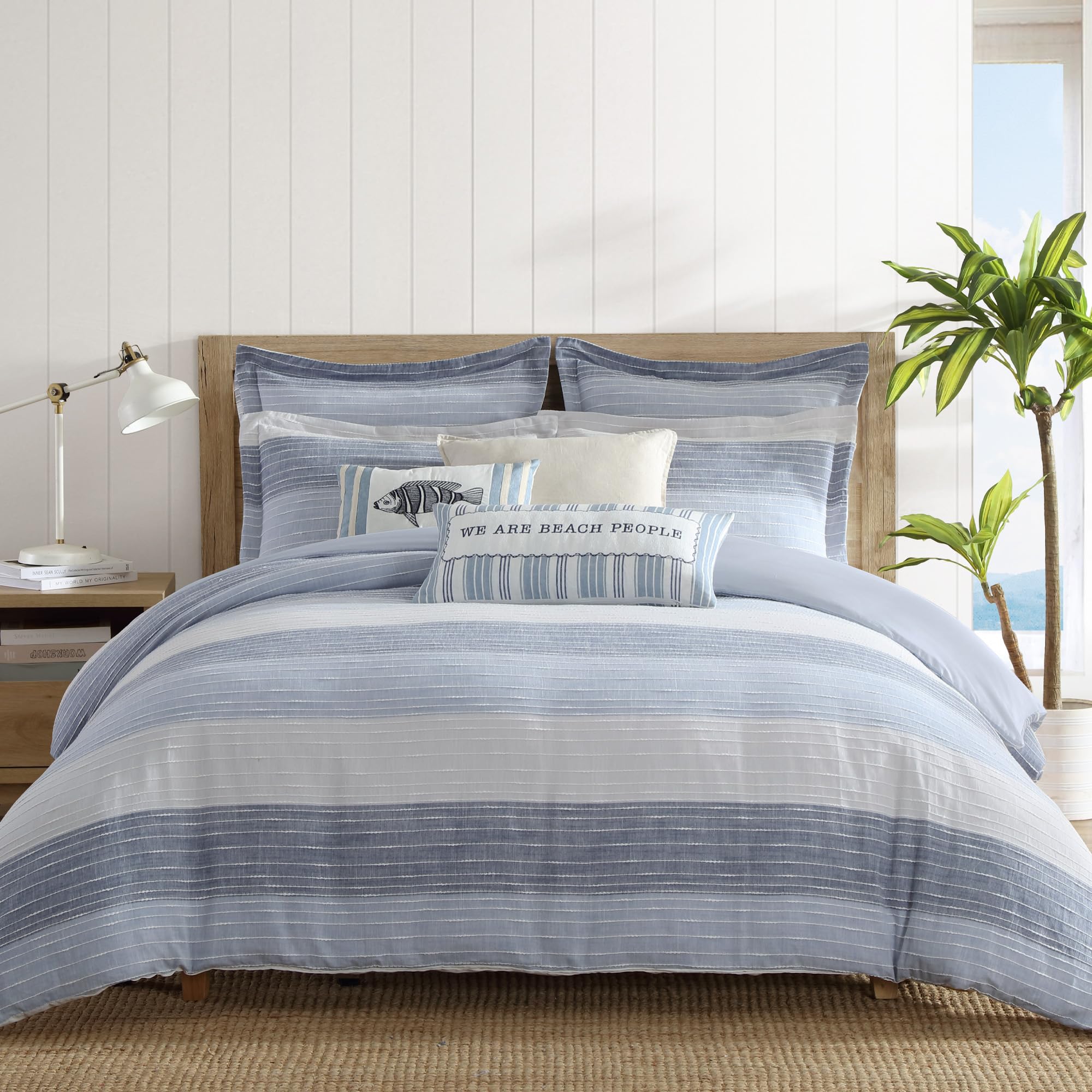 Levtex Home - Sand Stripes Blue Duvet Cover Set - King Duvet Cover (106 x 94in.) + Two King Pillow Shams (36 x 20in.) - Jaquard Stripe - Grey, Chambray, Blue, White - Cotton