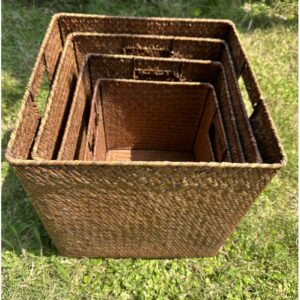 Ululusky Seagrass Basket Storage 10.5"x10.5" - 4 Pack Nesting Storage Baskets for Shelves,Wicker Woven Cube Storage Basket for Shelf 11.5"x11.5",Bedroom, Living Room,Laundry,Pantry,Shelves