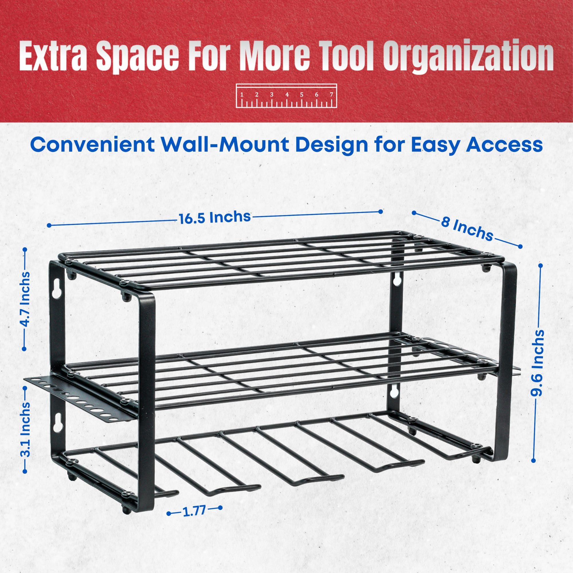 HomeBoo Power Tool Organizer, 4 Power Drill Holder Wall Mount, 3 Layers Heavy Duty Rack Metal Top Shelf, Garage Tool Organizer, Garage Storage Shelf, Father Day Gift