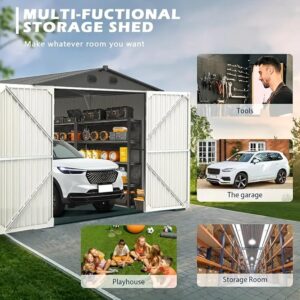 20 x 10 FT Outdoor Storage Shed, Large Metal Garden Shed with 2 Lockable Doors, Tool Shed Outdoor Storage with 4 Air Vents, Garage Shed Waterproof for Car, Truck, Bike, Garbage Can, Tool, Dark Gray