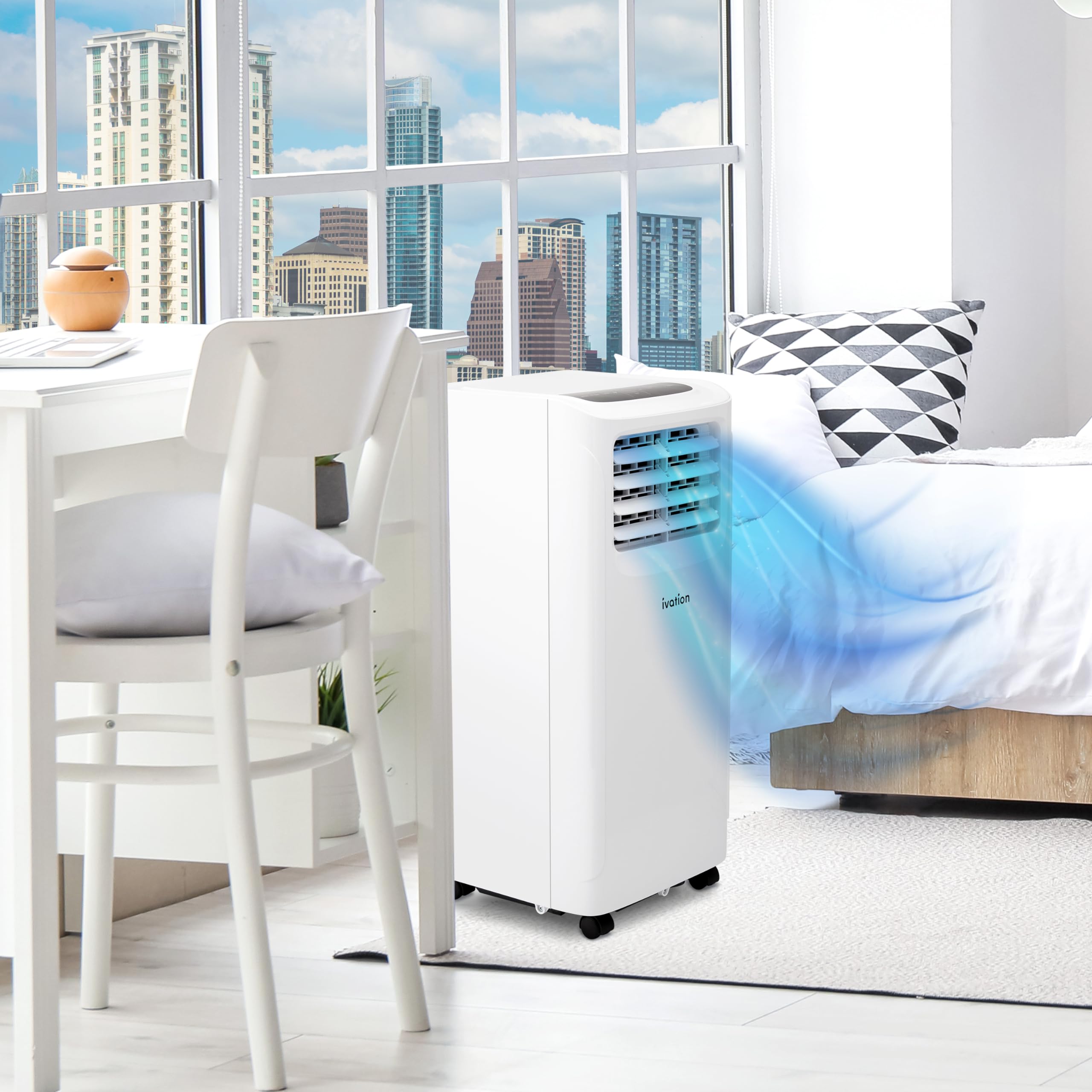 Ivation 9000 BTU Compact Portable Air Conditioner, Smallest AC Unit with Powerful Cooling, Multi-Speed Fan, Dehumidifier, Sleep Mode, Built-In Timer, Remote Control, Washable Filter, Wheels & Handle