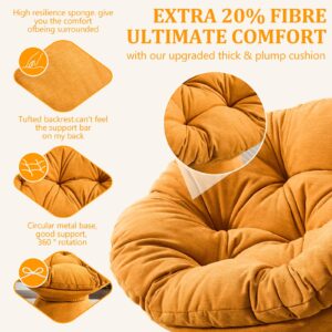 Papasan Chair,Papasan Chair with Cushion and Frame,Comfy Chenille Upholstered Round Reading Chair,Oversized 360° Swivel Accent Chair with Metal Base Lazy Chair for Bedroom,Living Room,Orange