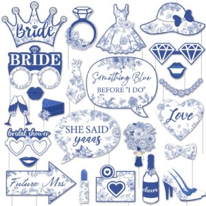 kreat4joy something blue before i do bridal shower decorations, 24pcs something blue bridal shower photo booth props for woman girl bridal shower bachelorette wedding engagement party