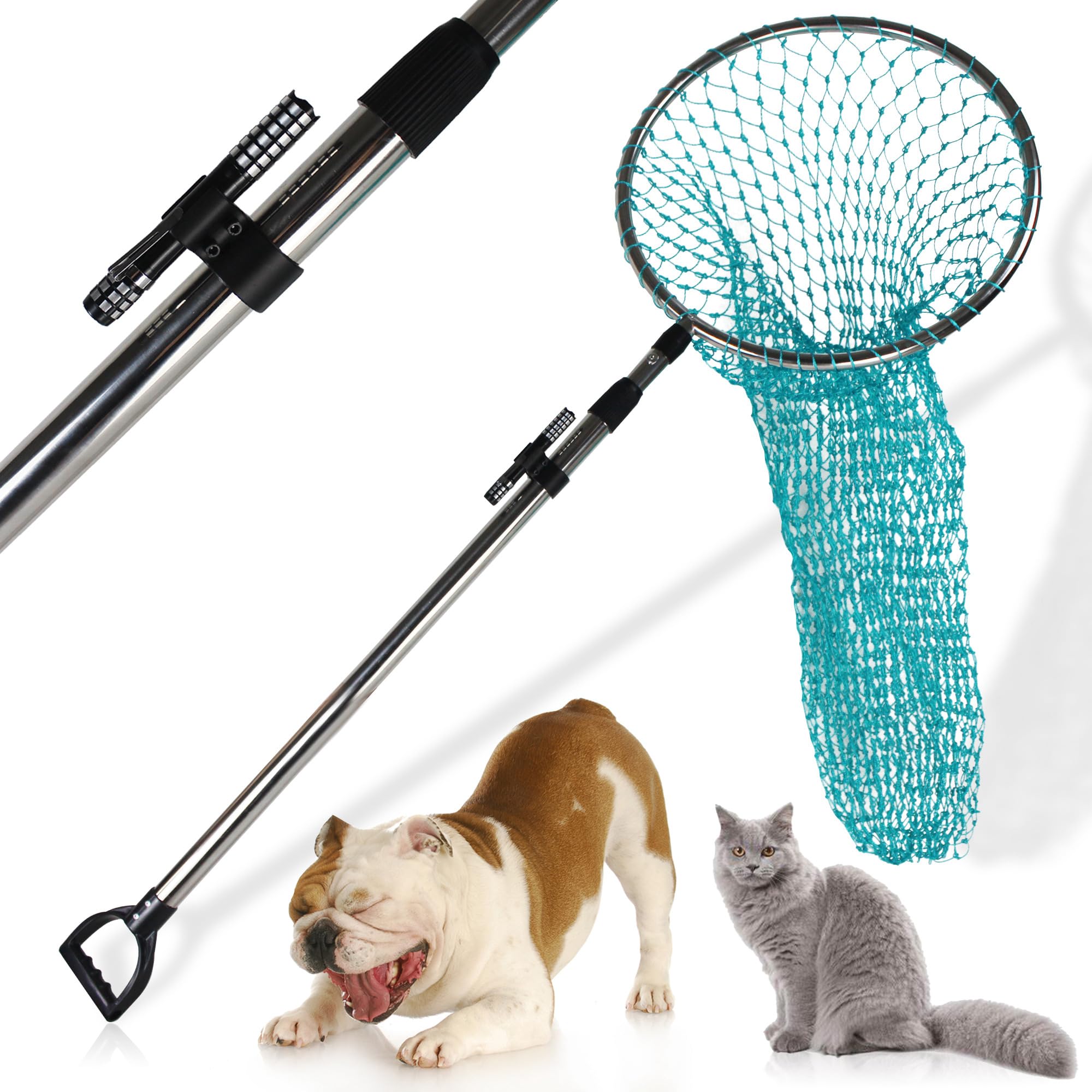 Wamlet Dog Catch Net Animal Control Net Poultry Catching Trap Tool Length Adjustable for Cat, Pigeon and Others (42~70" Handle with 22" Net Opening) (Stainless Steel, Natural)