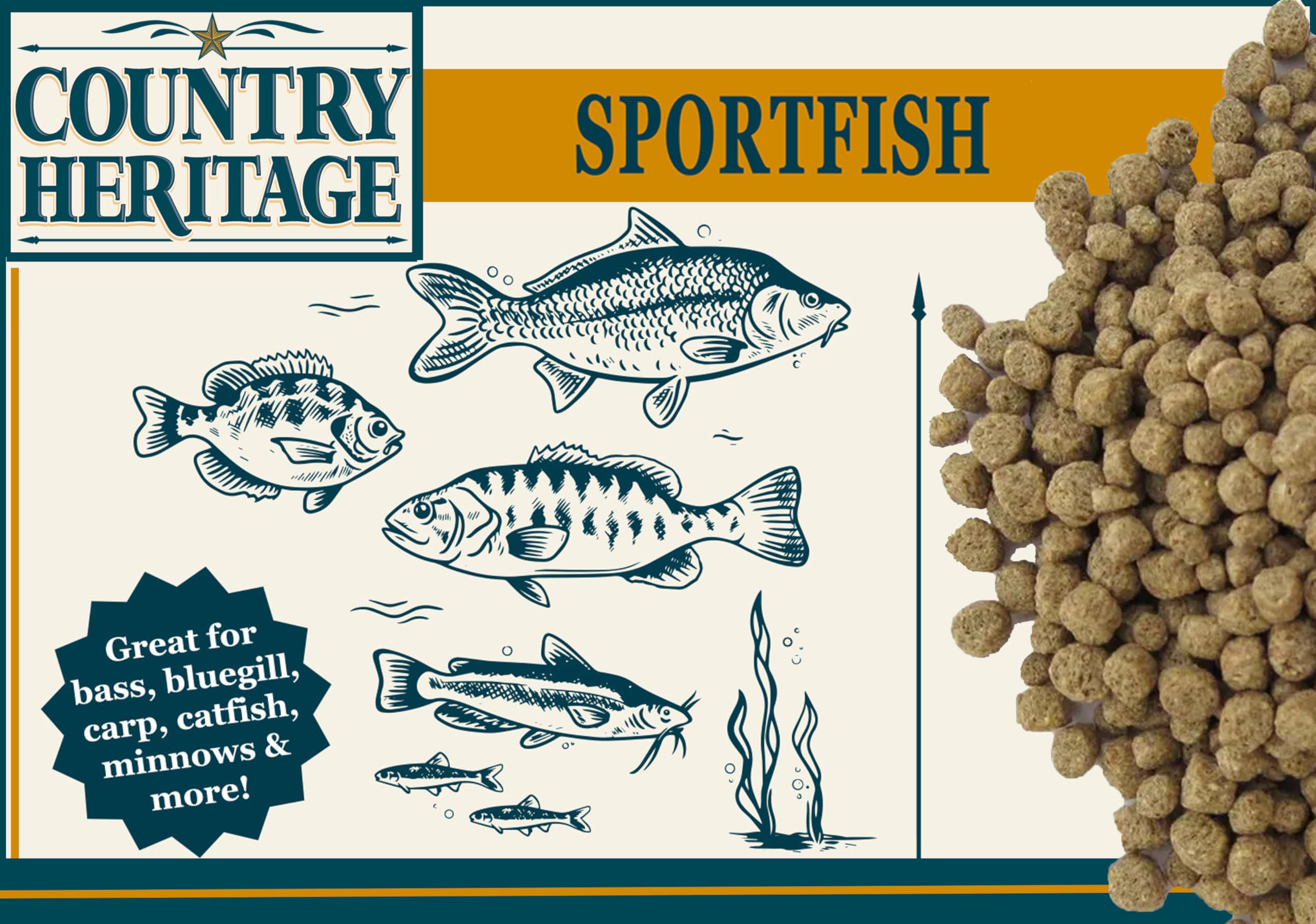 CountryMax Floating Sportfish Game Fish Food 32% Protein for Pond and Lakes, Extruded Feed for Bluegill, Catfish, Minnows, Bass, Carp (7 Pounds)