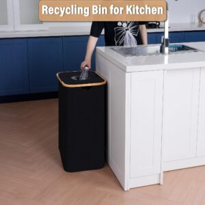 efluky Recycling Bin for Kitchen 26 Gallon, 100L Recycle Bin with 2 Removeable and Reusable Inner Bag, Large Recycling bin with lid for Bottle Can Plastice Stickers (Black)