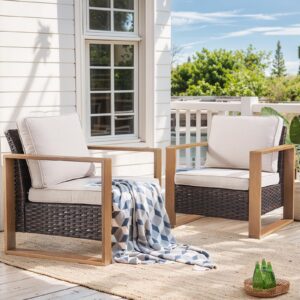 hummuh patio chairs set of 2-high back rattan wicker chairs outdoor patio chairs for deck porch garden balcony poolside-brown/beige