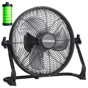 sosunlid rechargeable battery powered floor fan, 12 inch metal blades, 15600mah battery powered, run 8.5 to 72 hours, portable and cordless, for outdoor, camping, backyard, shed