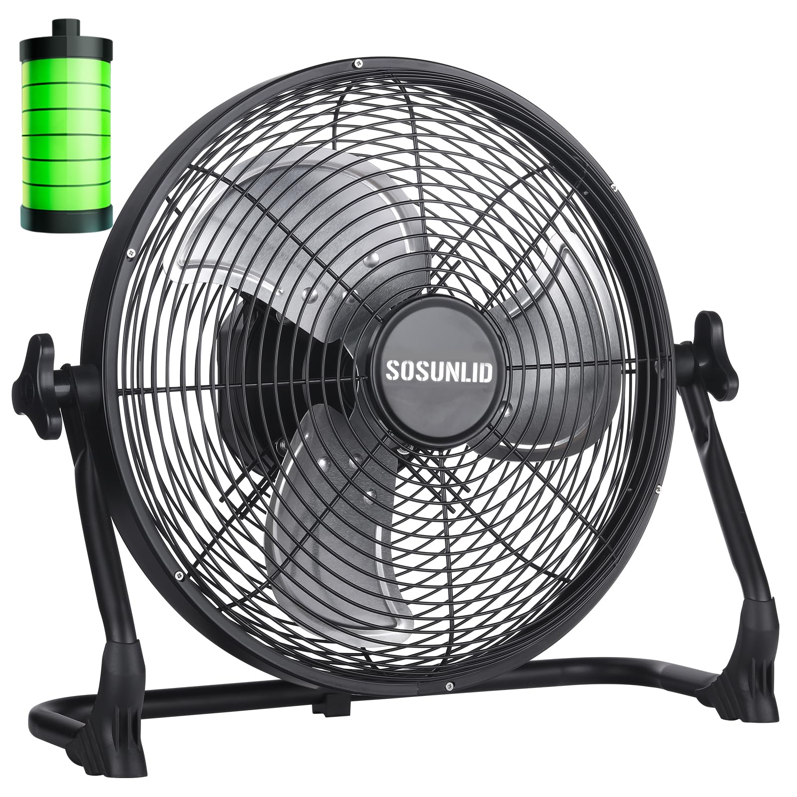 SOSUNLID Rechargeable Battery Powered Floor Fan, 12 Inch Metal Blades, 15600mAh Battery Powered, Run 8.5 to 72 Hours, Portable and Cordless, For Outdoor, Camping, Backyard, Shed