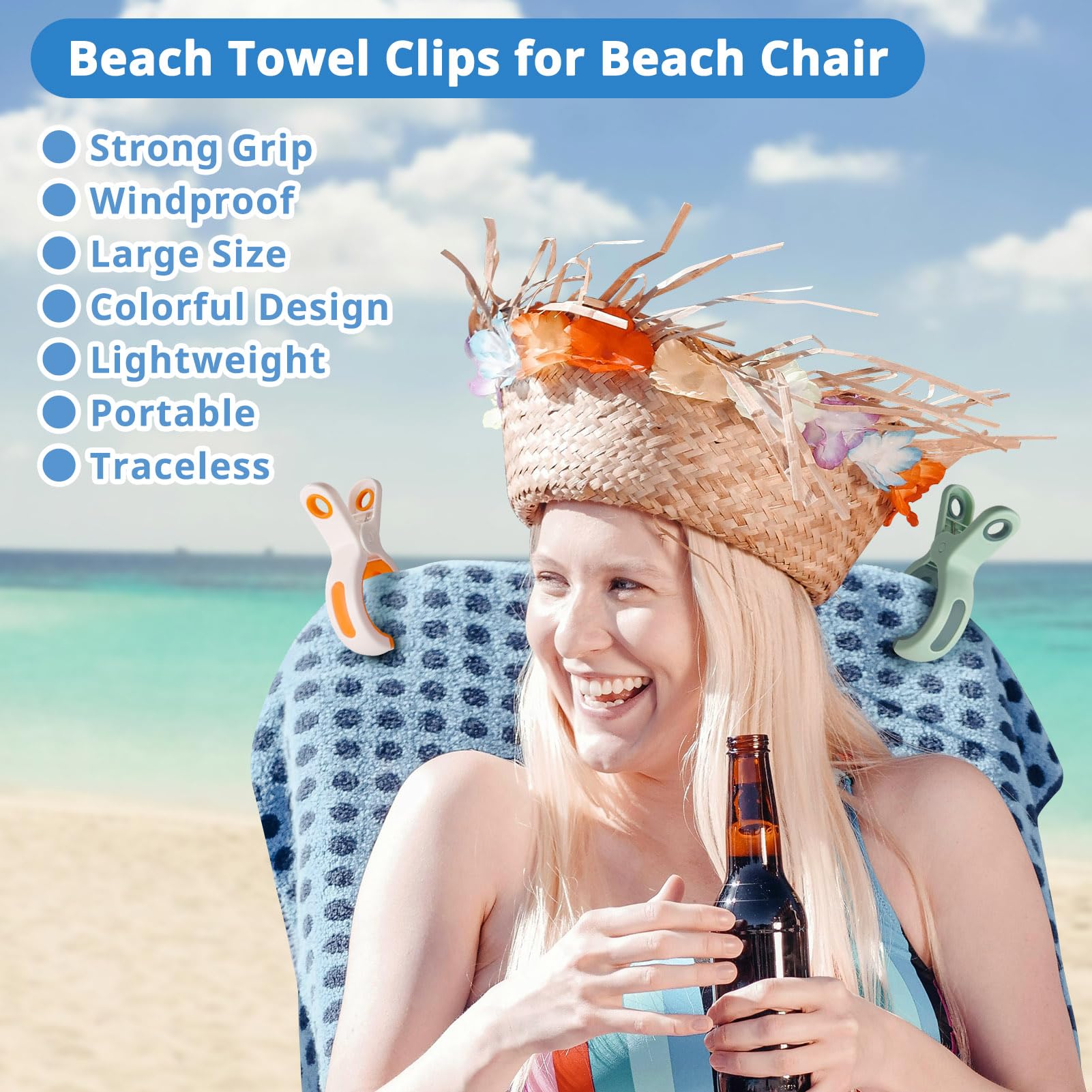 Sanyeyufeng Beach Towel Clips for Beach Chair 10 Packs Towel Clips for Chairs Cruise Pool, Large Strong Clothes Clips Keep Towel from Blowing Away, Beach Cruise Essentials Must Haves (White+Green)