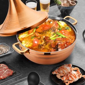 GFHVDC 304 Stainless Steel Moroccan Tagine Pot,Non Stick Tagine Stainless Steel Tower Stew Dry Pot Non-stick Slow Cooker Seafood High Lid Pan Electromagnetic Cooker Moroccan Tajine Casserole,Silver,20