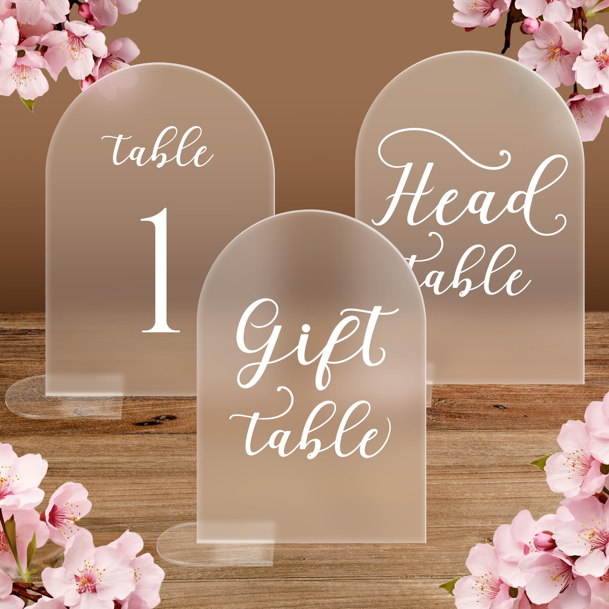 17 Pieces Wedding Table Numbers with Stands, Table Numbers 1-15 with Head Table and Gift Table, 5x7 Inch Frosted Arch Acrylic Table Numbers with White Letters, Table Numbers for Wedding Reception