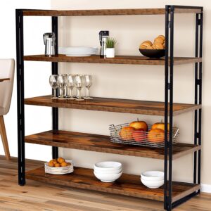 HIBOAT 47" 3-Tier Bookshelf Rustic Wood and Metal Industrial Bookshelf for Home Office, Bedroom, Kitchen, Bathroom (Rustic Brown, 3-Tier)