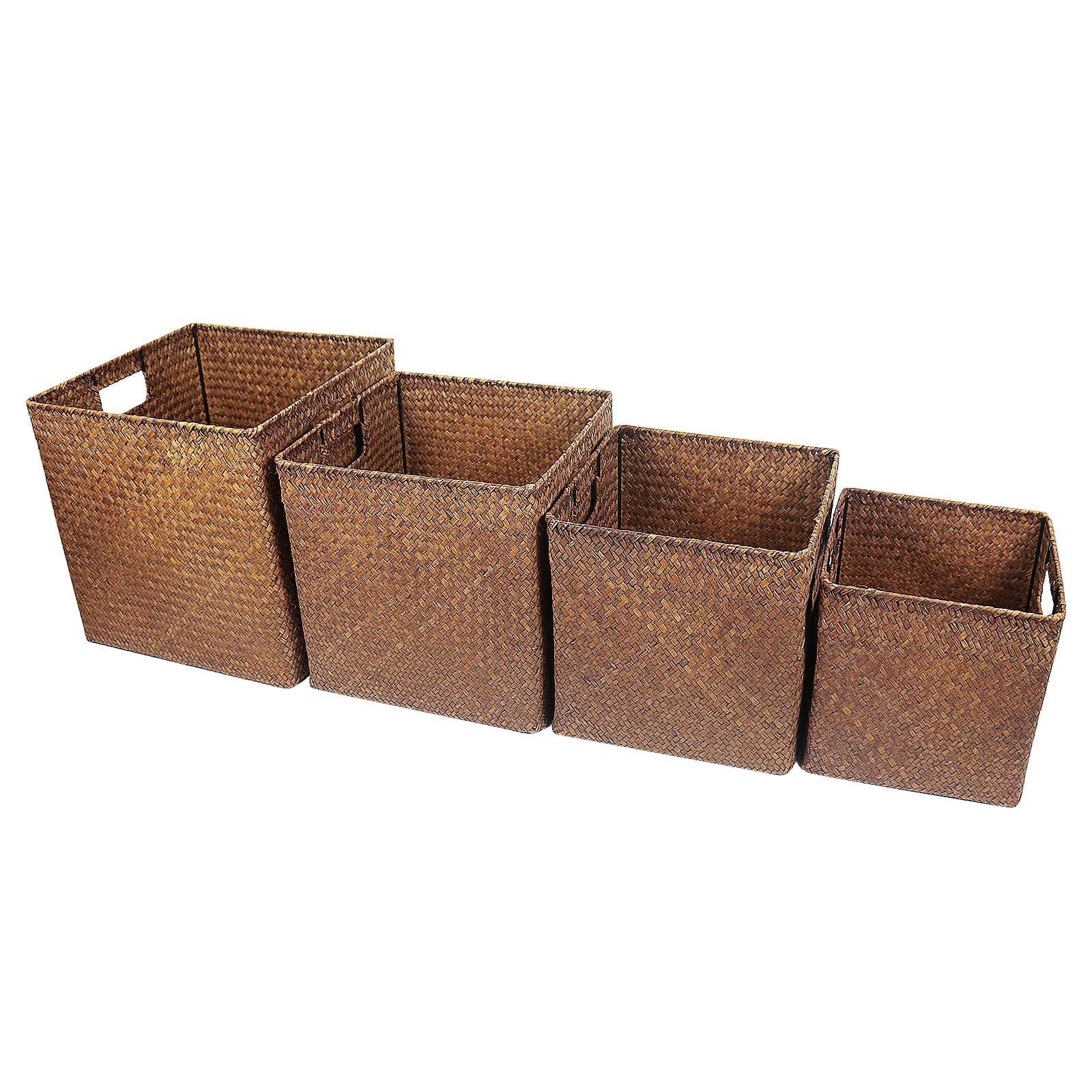 Ululusky Seagrass Basket Storage 10.5"x10.5" - 4 Pack Nesting Storage Baskets for Shelves,Wicker Woven Cube Storage Basket for Shelf 11.5"x11.5",Bedroom, Living Room,Laundry,Pantry,Shelves