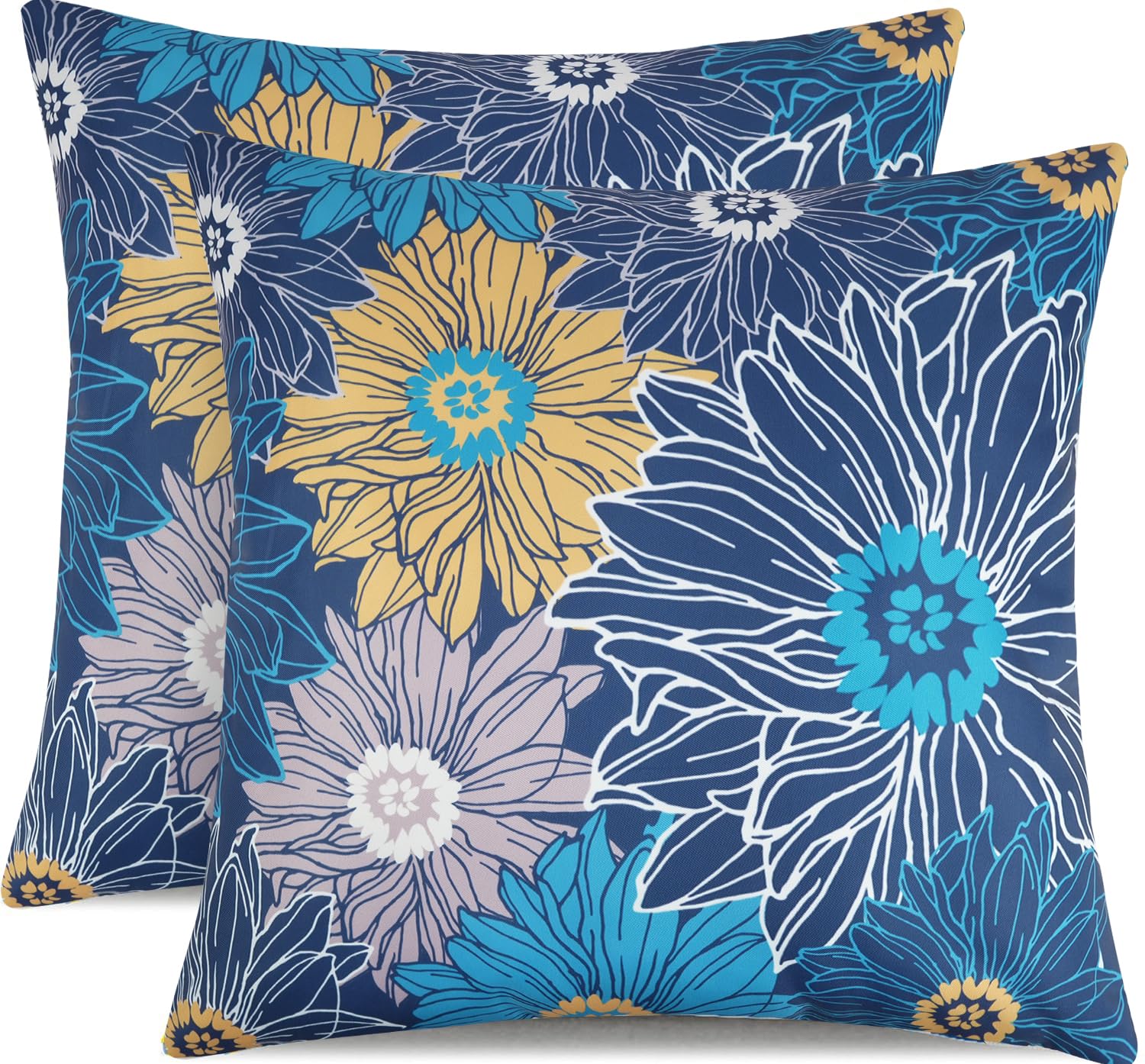 Adabana Outdoor Waterproof Pillow Covers 18x18 Inch Set of 2 Decorative Floral Throw Pillows Cover for Patio Garden Porch Navy Blue