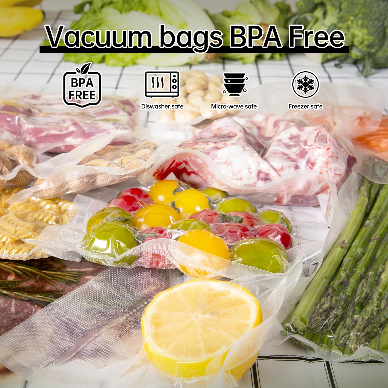 R-PACK Vacuum Sealer Bags 100 Gallon 11" x 16" and Quart 8" x 12" and Pint 6" x 10" Commercial Grade PreCut Bag, Food Vac Bags for Storage with BPA Free and Heavy Duty (100, 6" x 10")