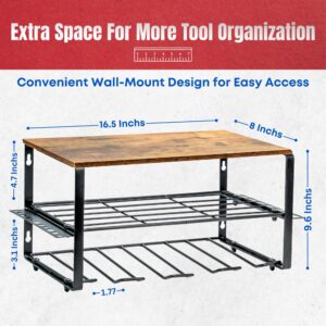 HomeBoo Power Tool Organizer, 4 Power Drill Holder Wall Mount, 3 Layers Heavy Duty Rack WOOD Top Shelf, Garage Tool Organizer, Garage Storage Shelf, Father Day Gift