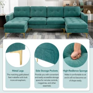 FANYE 111" W U-Shaped Sectional Sofa Couch with Reversible Chaise and Movable Ottoman, Modern 5-Seaters Convertible Corner Sofa&Couch with Side Pockets and Nail Head Decor for Living Room