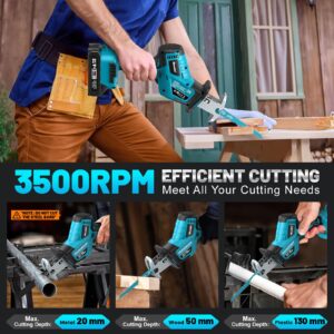 Reciprocating Saw Cordless, Sawzall Cordless with 2 x 2.0Ah Batteries, 3500RPM Brushless Power, LED Light, Tool-free Blade Change 8 Saw Blades Portable Reciprocating Saw for Wood PVC Cutting