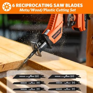 DINSHARE 20V Cordless Reciprocating Saw, 0-3500 SPM, 2 Packs Batteries, Updated, Tool-Free Blade Change, LED Light Power Reciprocating Saws, Includes 6 Saw Blades Kit for Wood/Metal/PVC Cutting