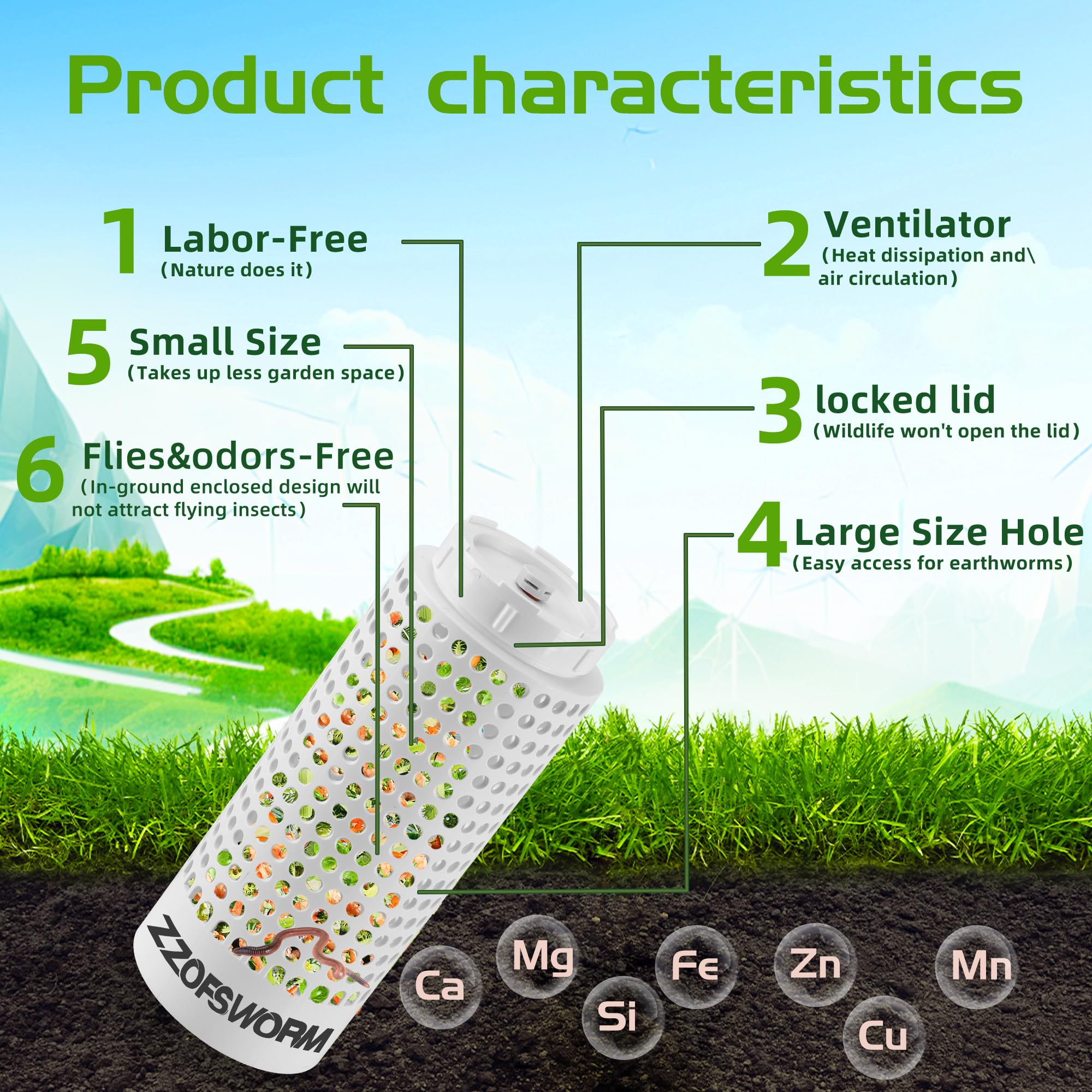 ZZOFSWORM Inground Worm Farm Compost Bin Kit Recycling Kitchen Food Waste to Raised Garden Beds Outdoor with Holes&Lids in Bed&Home