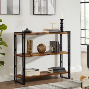 HIBOAT 47" 3-Tier Bookshelf Rustic Wood and Metal Industrial Bookshelf for Home Office, Bedroom, Kitchen, Bathroom (Rustic Brown, 3-Tier)