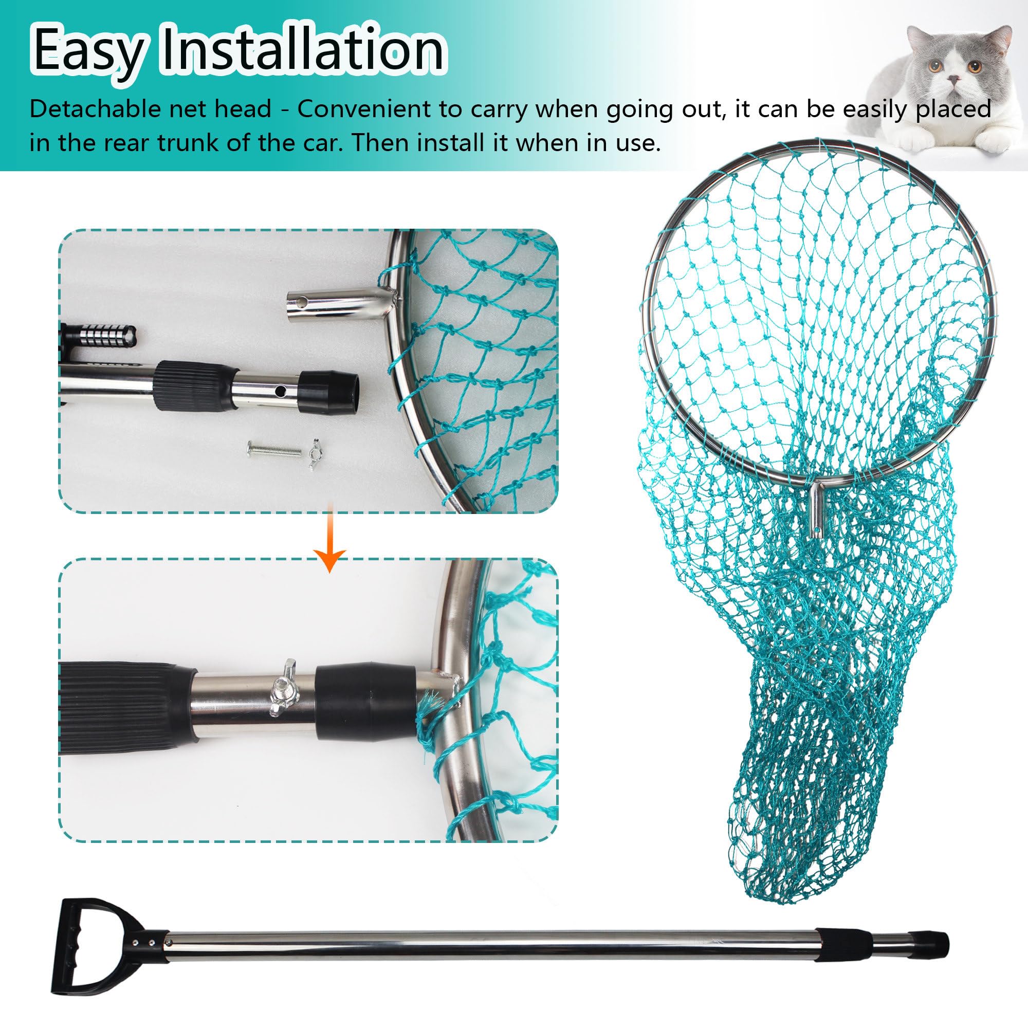 Wamlet Dog Catch Net Animal Control Net Poultry Catching Trap Tool Length Adjustable for Cat, Pigeon and Others (42~70" Handle with 22" Net Opening) (Stainless Steel, Natural)