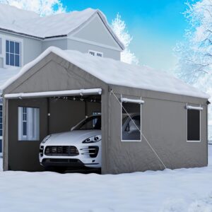 SANWAY 10'x20' Heavy Duty Carport with Removable Sidewalls & Doors, Portable Garage with Roll-up Ventilated Windows, Gray