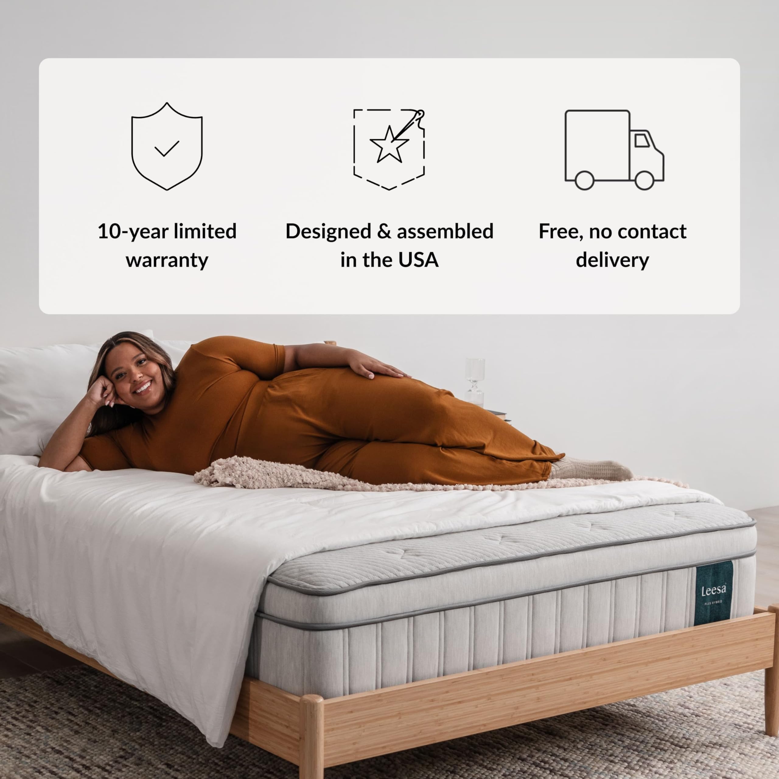 Leesa Twin Size Plus Hybrid Mattress, Medium Firm Firmness, Engineered for Plus Sized Sleepers, 13", CertiPUR-US Certified, 100-Night Trial