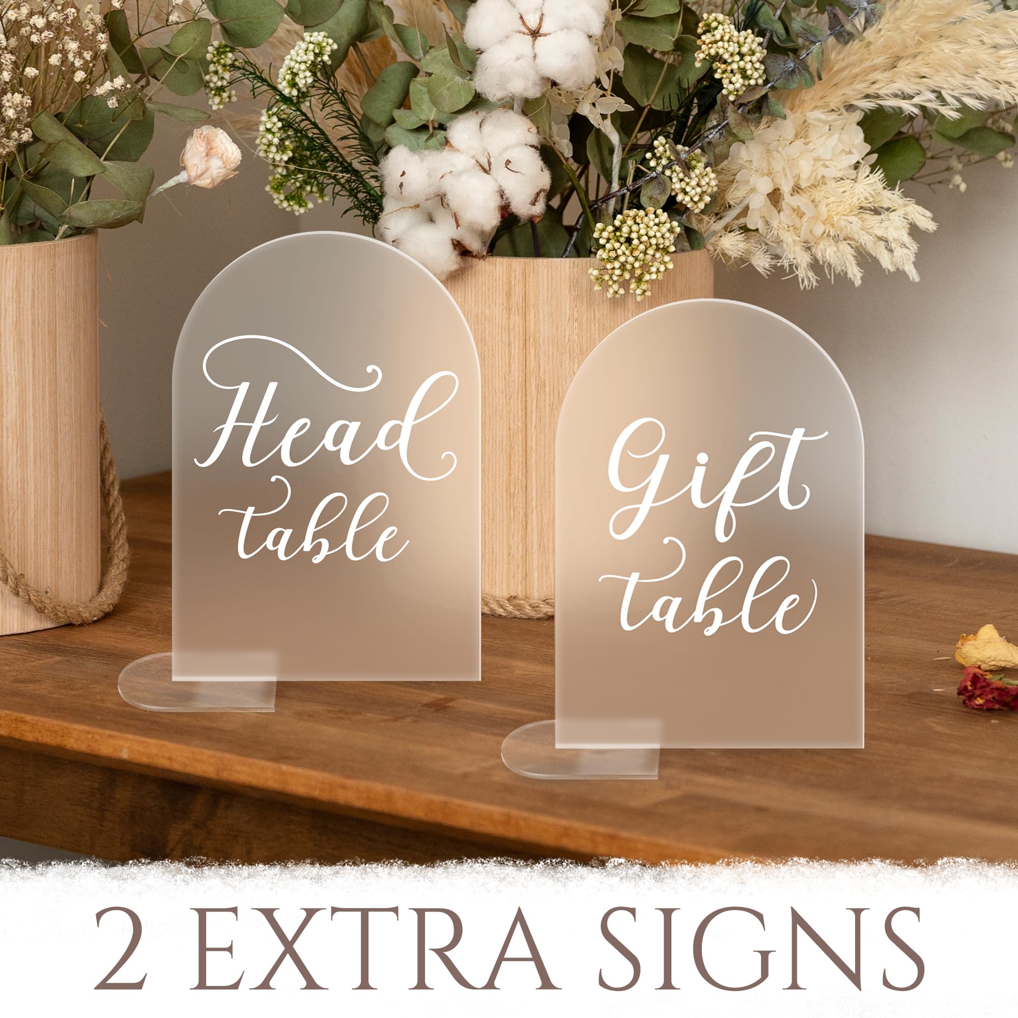 17 Pieces Wedding Table Numbers with Stands, Table Numbers 1-15 with Head Table and Gift Table, 5x7 Inch Frosted Arch Acrylic Table Numbers with White Letters, Table Numbers for Wedding Reception