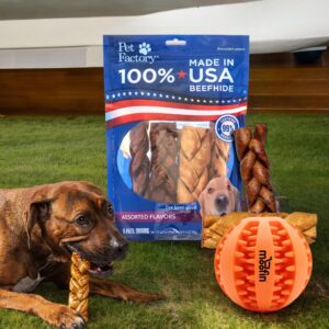 Pet Factory Pet Factory Beefhide 6" Sticks Braided Chews For Dogs, 6 Count Bundle Teeth Cleaning Chew Ball - Made In Usa, Chew Treats For Dental Health, Beef Chicken Flavor [Pack Of 3]