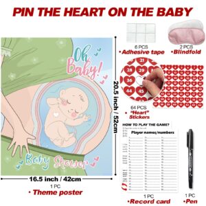 PARTYLOUD Baby Shower Games, Pin The Heart on The Baby, Funny BabyShower Games Activities Diaper Theme Birthday Party Games Supplies Favors for Adults Girl Boy 64 Guests