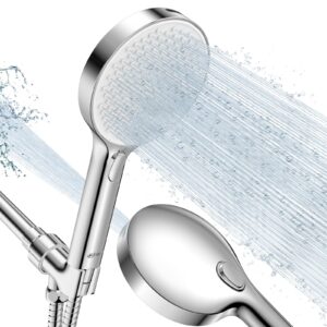 leivi high pressure shower head, 4-mode handheld showerheads with 70 inch stainless steel hose, built-in power wash to clean tub, tile & pets, anti-clog nozzles, adjustable bracket, chrome