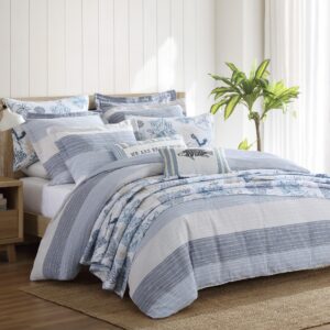 Levtex Home - Sand Stripes Blue Duvet Cover Set - King Duvet Cover (106 x 94in.) + Two King Pillow Shams (36 x 20in.) - Jaquard Stripe - Grey, Chambray, Blue, White - Cotton