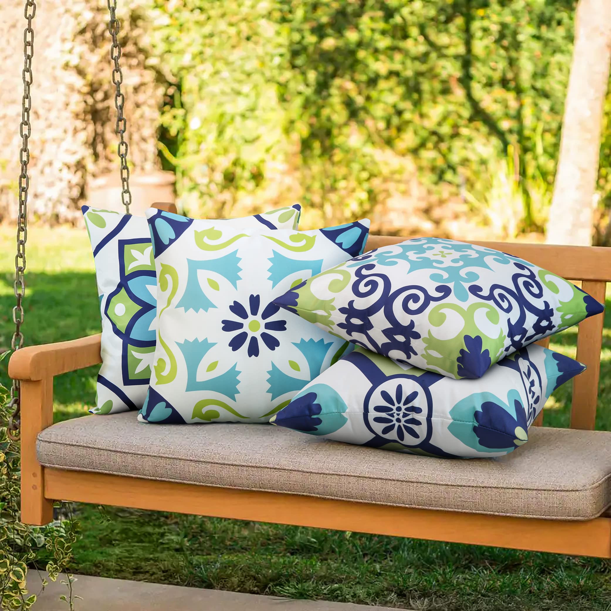 cygnus Outdoor Waterproof Pillow Covers 16x16 Inch Set of 4 Decorative Spring Floral Covers for Patio Furniture Porch (16 * 16inch/40 * 40cm, Blue and Teal)