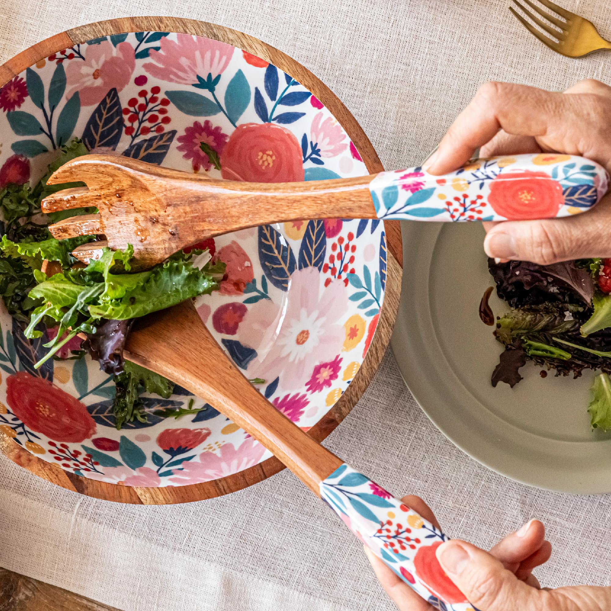 over&back 2pc 12" Wooden Serving Utensils by Jess Phoenix - Wood Fork and Spoon Set to Serve Meals and Mix Salad - Pairs with all our Acacia Serveware