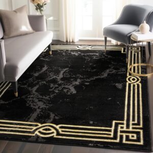 Well Woven Lezlee Abstract Modern 5'3" x 7'3" Area Rug Black Gold Marble Border - for Living Room, Dining Room, Bedroom