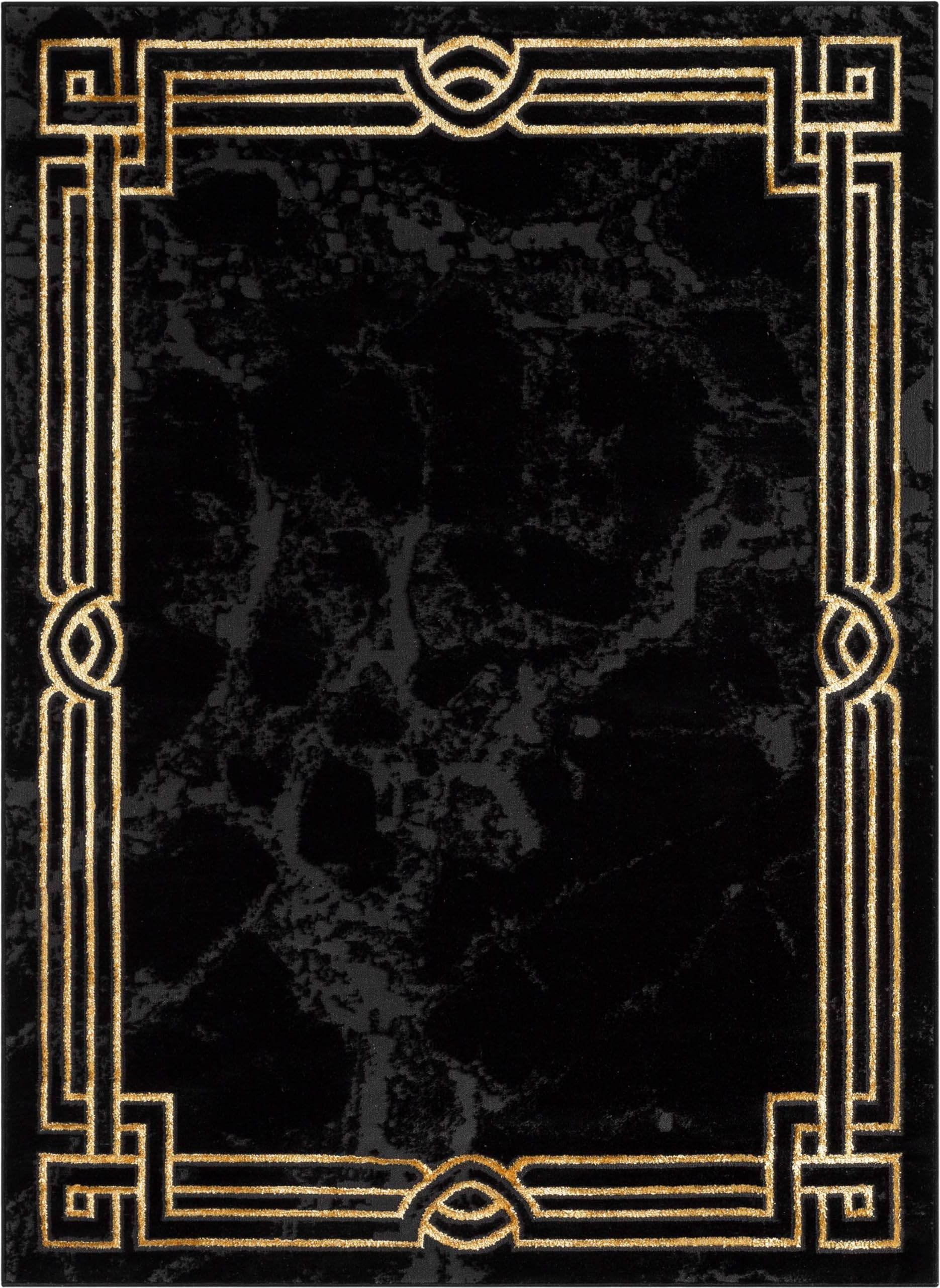 Well Woven Lezlee Abstract Modern 5'3" x 7'3" Area Rug Black Gold Marble Border - for Living Room, Dining Room, Bedroom