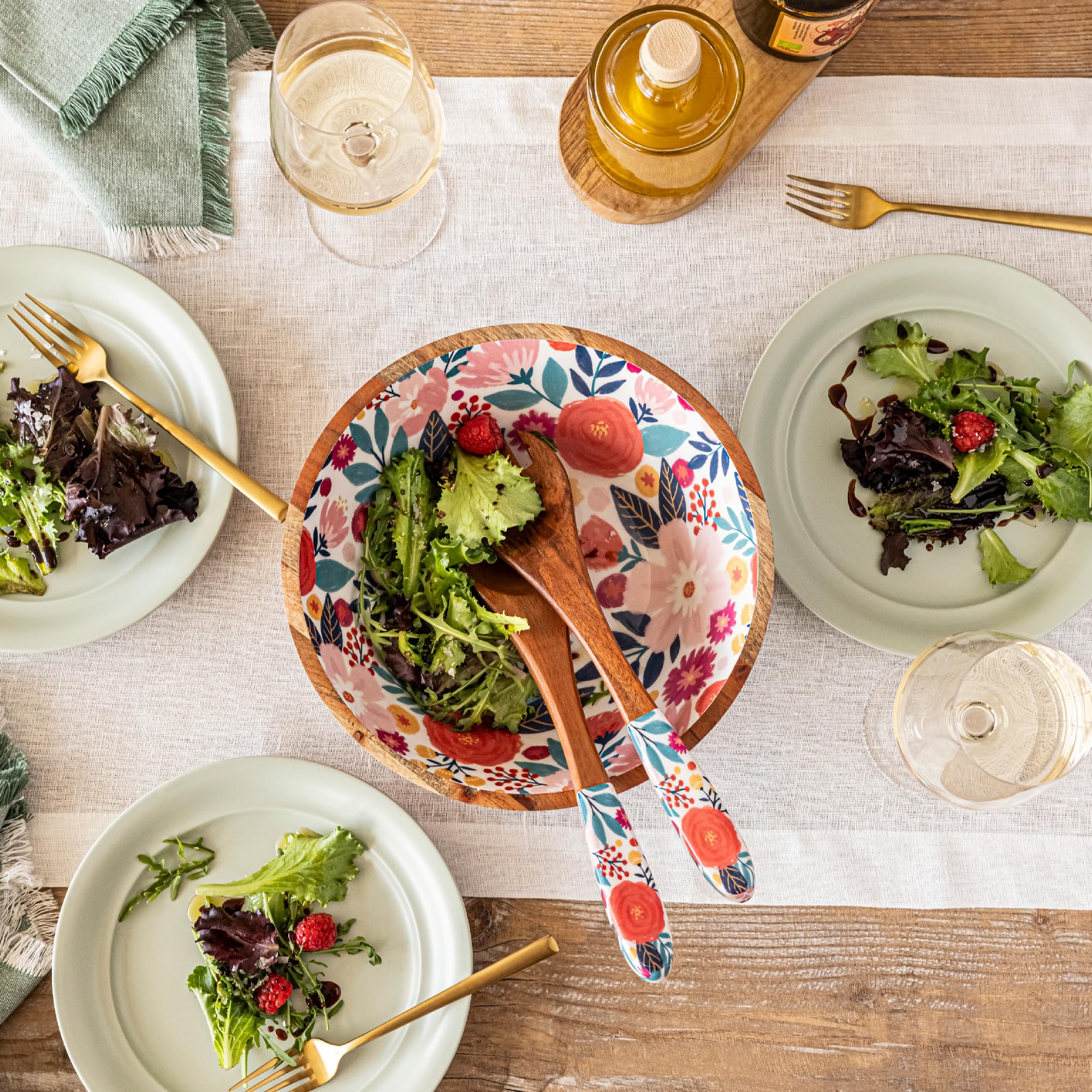 over&back 2pc 12" Wooden Serving Utensils by Jess Phoenix - Wood Fork and Spoon Set to Serve Meals and Mix Salad - Pairs with all our Acacia Serveware