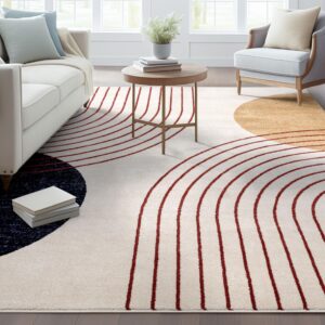 Well Woven Omaha Collection Laslow Modern Rainbow Ivory 5'3" x 7'3" Area Rug - for Living Room, Bedroom, and Dining Room