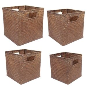 ululusky seagrass basket storage 10.5"x10.5" - 4 pack nesting storage baskets for shelves,wicker woven cube storage basket for shelf 11.5"x11.5",bedroom, living room,laundry,pantry,shelves