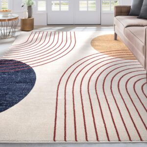 Well Woven Omaha Collection Laslow Modern Rainbow Ivory 5'3" x 7'3" Area Rug - for Living Room, Bedroom, and Dining Room