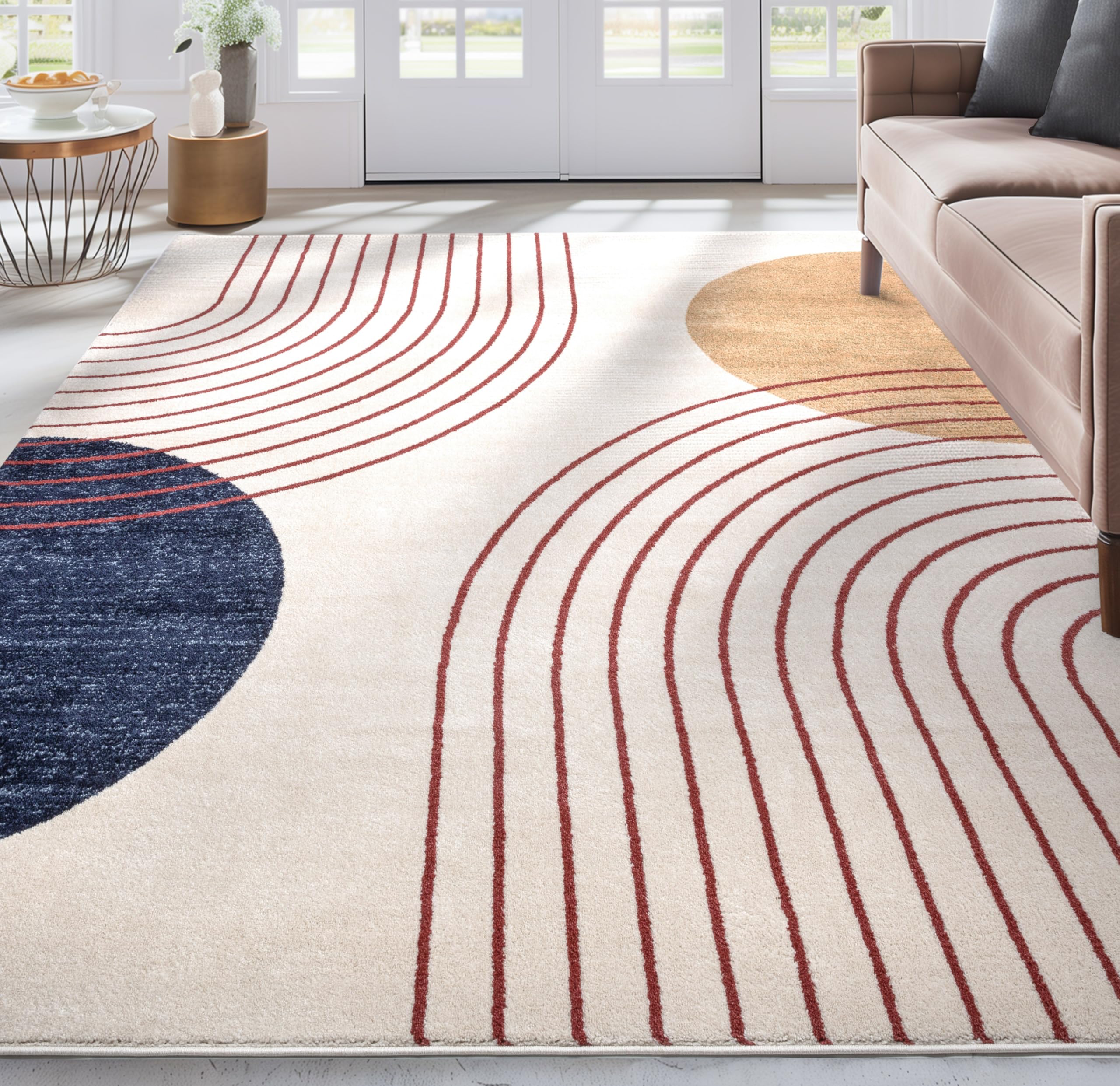 Well Woven Omaha Collection Laslow Modern Rainbow Ivory 5'3" x 7'3" Area Rug - for Living Room, Bedroom, and Dining Room