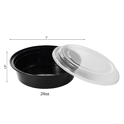 Jaluxing 24 oz 50 ct Round Meal Prep Containers with Lids Plastic Food Storage Lunch Plan To Go Box Disposable Take Out Bowls BPA Free Durable Stackable Microwave Freezer Safe (Formerly FULING)