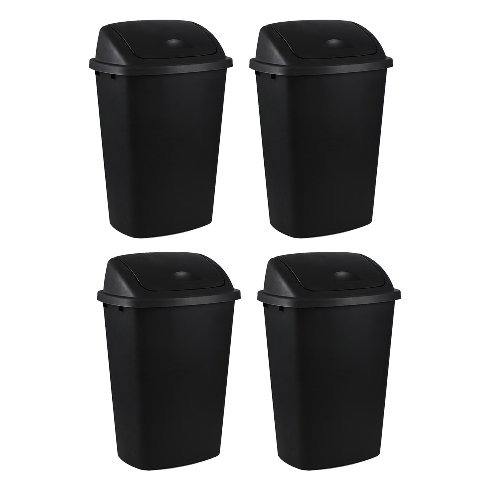 Easymanie 4-Pack 70 Litre Plastic Swing Top Trash Can, Large Kitchen Garbage Can with Swing Lid, Black