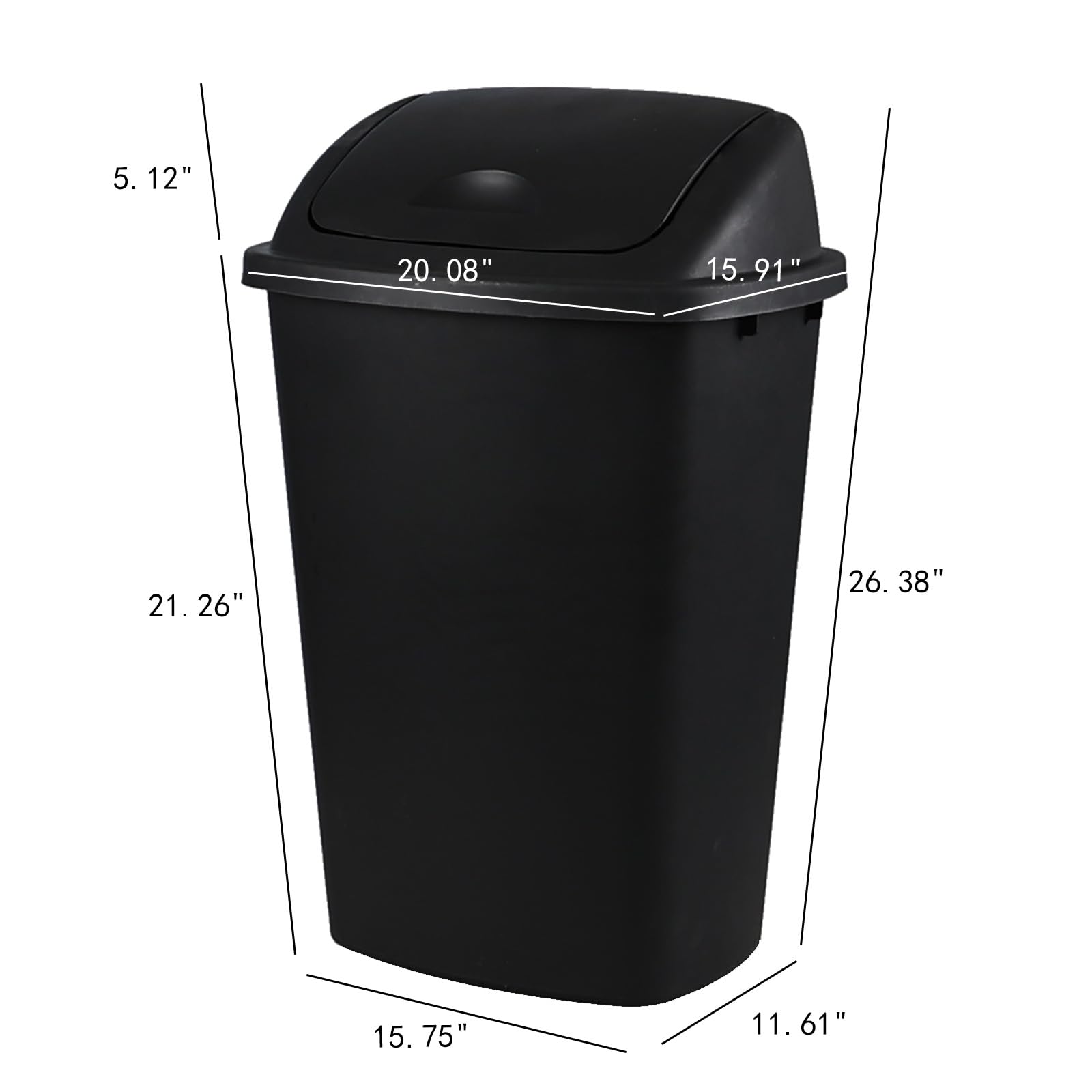 Easymanie 4-Pack 70 Litre Plastic Swing Top Trash Can, Large Kitchen Garbage Can with Swing Lid, Black