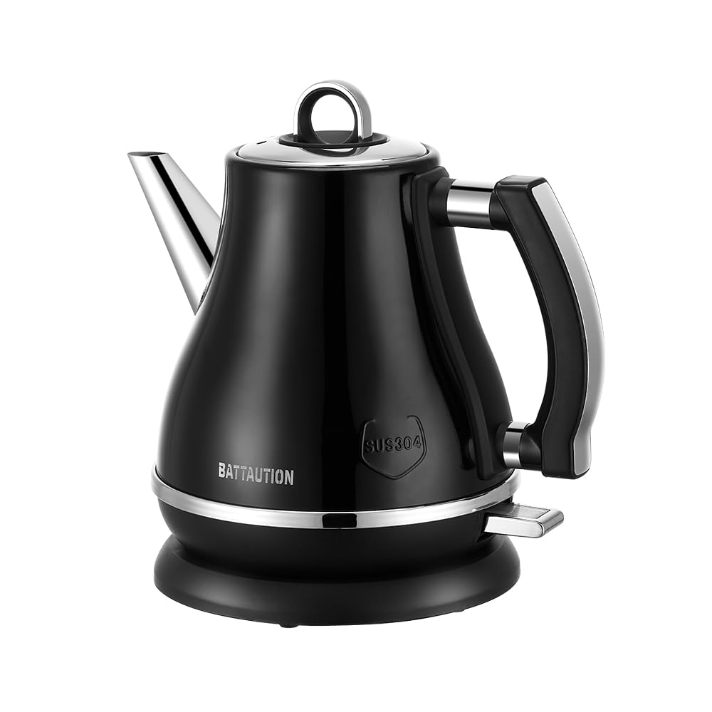 Electric Kettle, 1.2 Liter 1000W Small Hot water Kettle Electric with 100% 304 Stainless Steel Auto-shut off and Boil Dry Protection and fast-heating Electric Tea Coffee Kettle Black Color