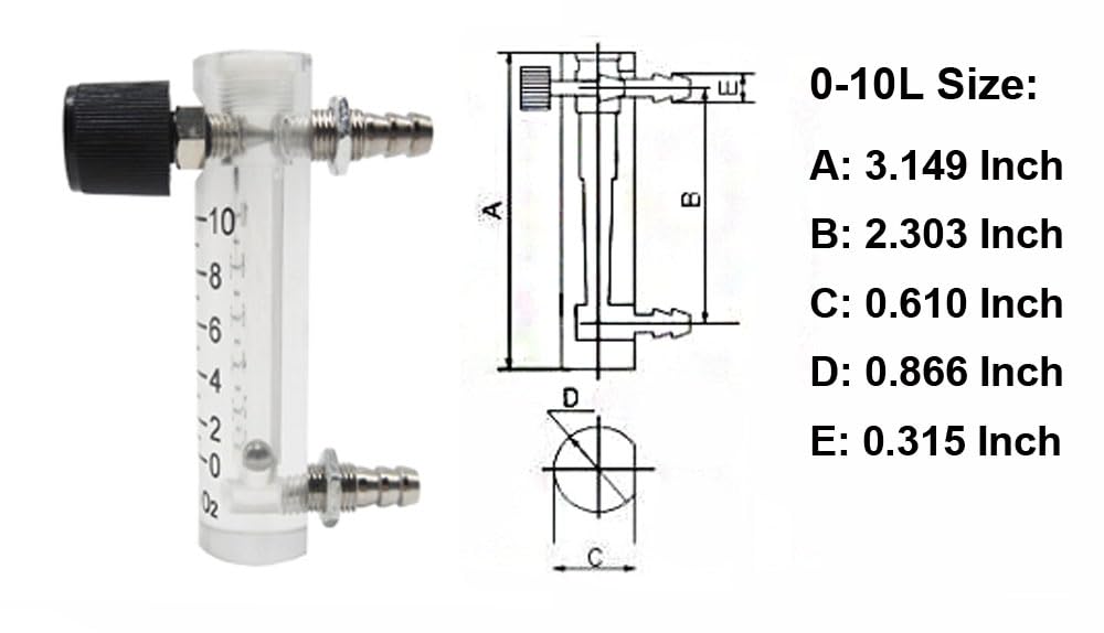 E-Found Oxygen Flow Meter 0-10LPM Flowmeter for Fluid Filtration System Oxygen Air Flowmeter Gas Regulator Acylic Flow Meter with Control Valve for Oxygen/Air/Gas