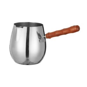 generic elegant stainless steel turkish coffee pot with wooden handle, 420ml, silver