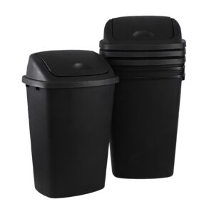 easymanie 4-pack 70 litre plastic swing top trash can, large kitchen garbage can with swing lid, black